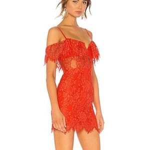 NBD X NAVEN Allie Dress In Red coral lace